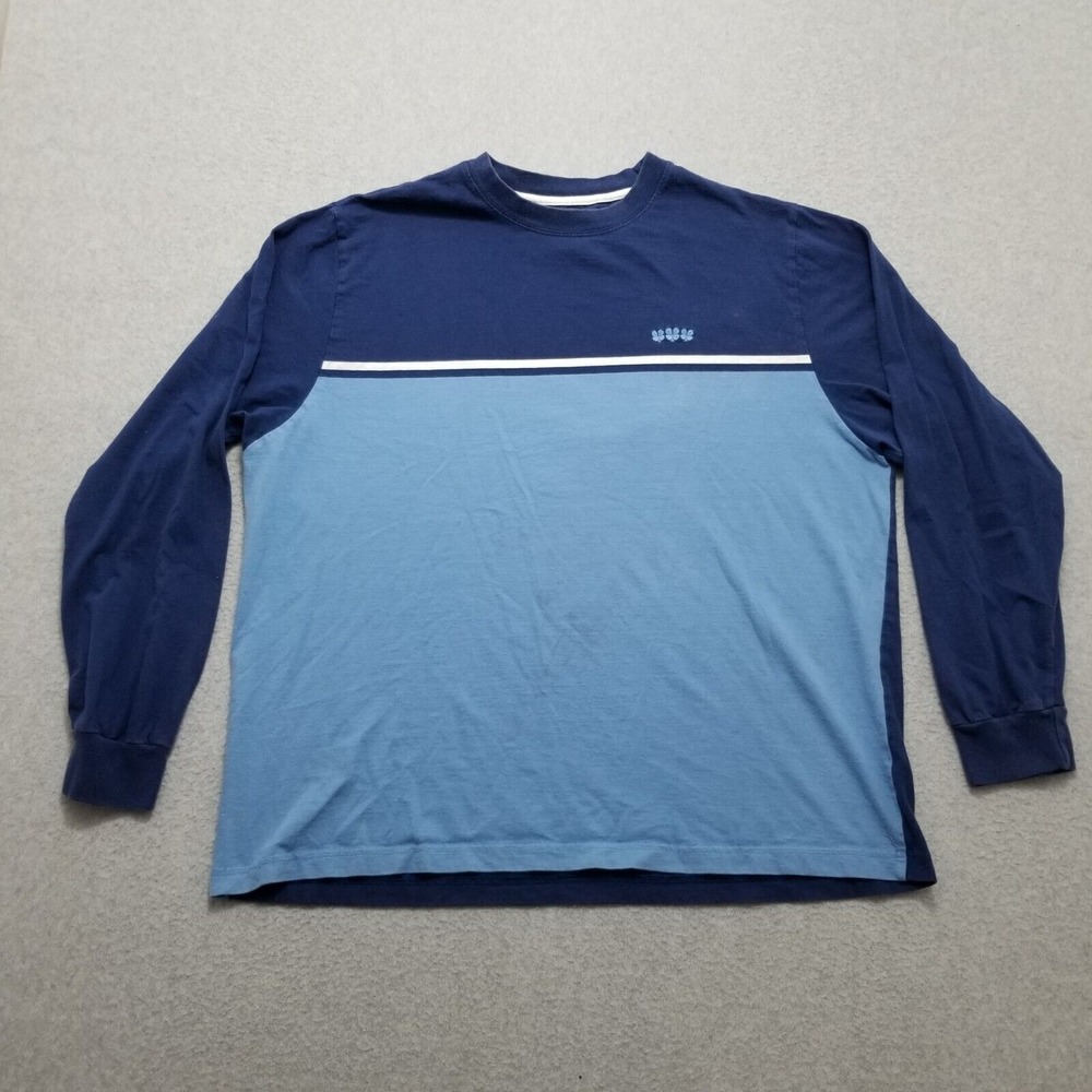 Vintage Lucky Brand Shirt Mens XL Blue Crew Neck Logo Cotton Long Sleeve